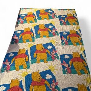 Vintage 90s Disney Winnie the Pooh twin sheet with Pooh and Piglet holding hands
